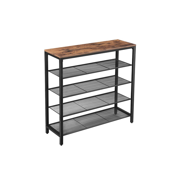 Shoe Rack med 4 gallernivåer och yta för väskor - Industrial - Svart / brun