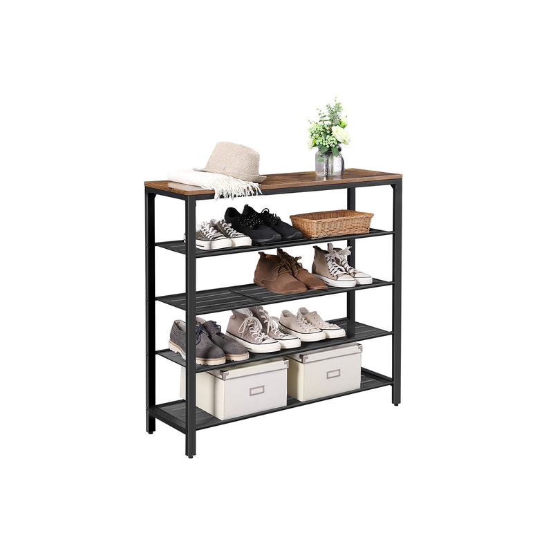 Shoe Rack med 4 gallernivåer och yta för väskor - Industrial - Svart / brun