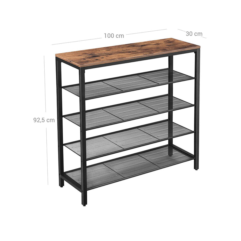 Shoe Rack med 4 gallernivåer och yta för väskor - Industrial - Svart / brun