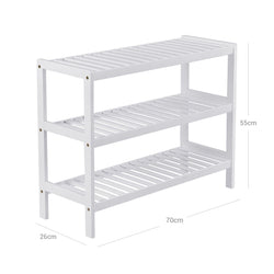 Bamboe - Schoenenrek - Met 3 niveaus - Wit -  70 x 55 x 26 cm