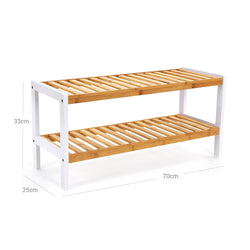 Bamboo - Rack à chaussures - 2 niveaux - étagère de salle de bain - armoire à chaussures - Rack à chaussures en bambou - pour 8 paires de chaussures - blanc-naturel