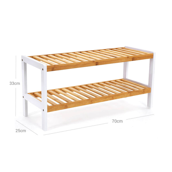 Bamboo - Rack à chaussures - 2 niveaux - étagère de salle de bain - armoire à chaussures - Rack à chaussures en bambou - pour 8 paires de chaussures - blanc-naturel