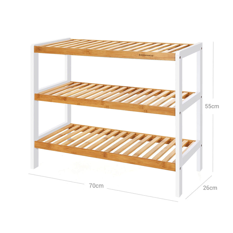 Bamboe Schoenenrek van 3 Planken - Badkamerrekje - Wit / Naturel