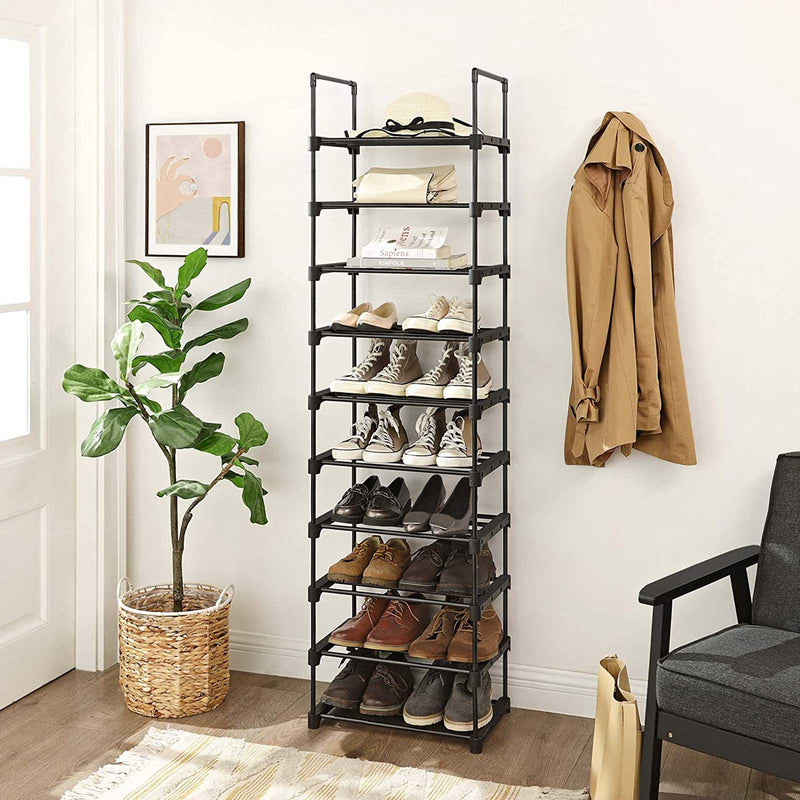 Shoe Rack - med 10 hyllor - metallstål - 45x30x174cm - svart