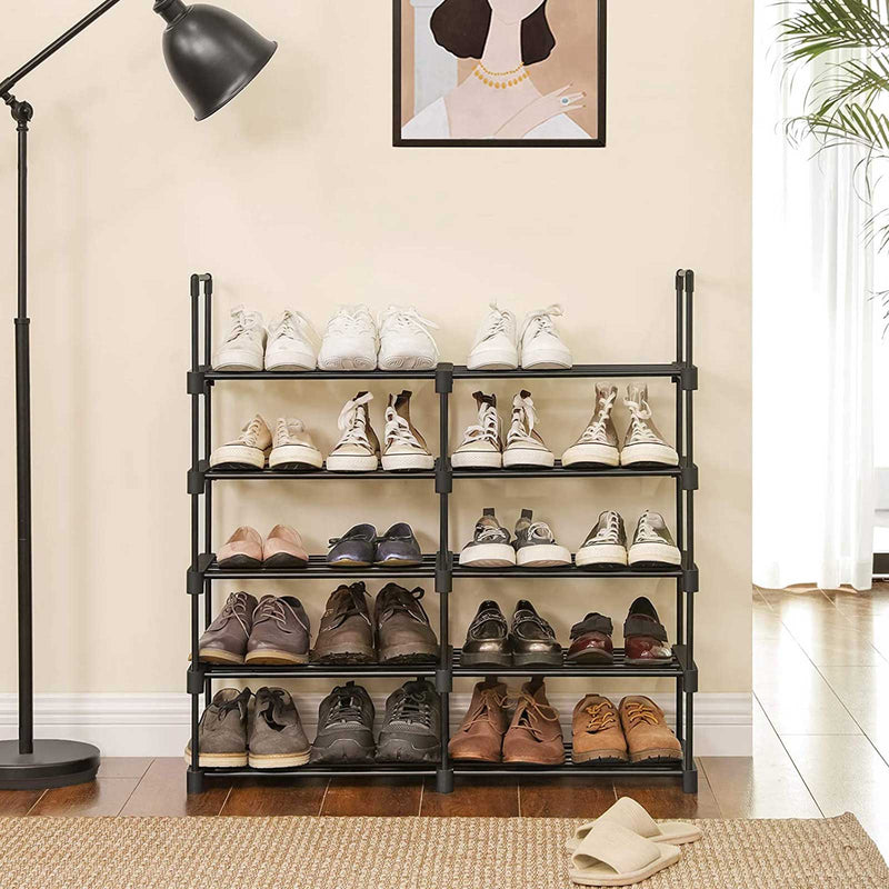 Shoe Rack - med 10 hyllor - metallstål - 45x30x174cm - svart