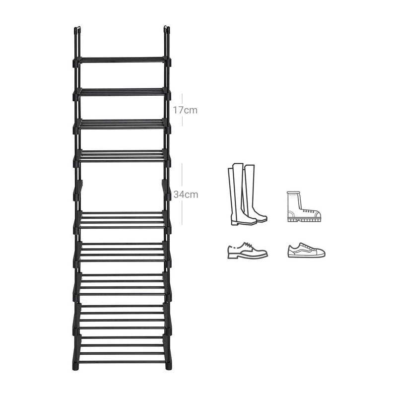 Rack à chaussures - avec 10 étagères - acier en métal - 45x30x174cm - noir