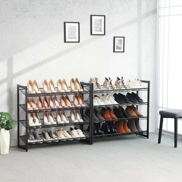 Shoe Rack - med 8 nivåer - Uppsättning av 2 - Stackbar 4 -scen - skoarrangörer - Metal - Svart