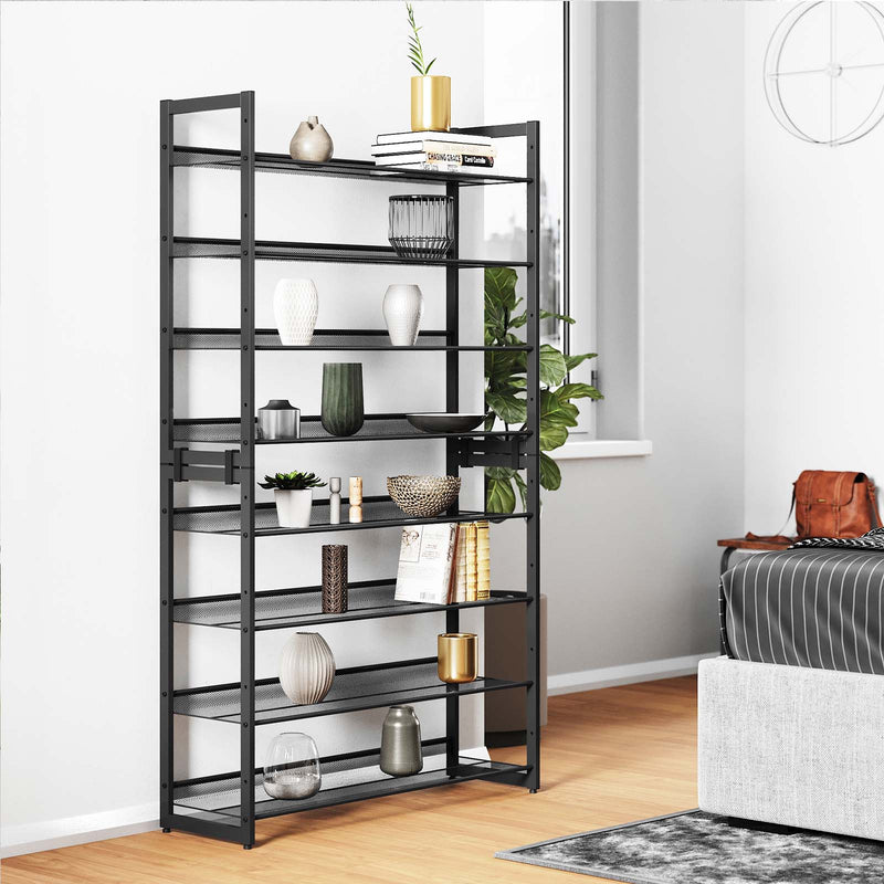 Shoe Rack - med 8 nivåer - Uppsättning av 2 - Stackbar 4 -scen - skoarrangörer - Metal - Svart