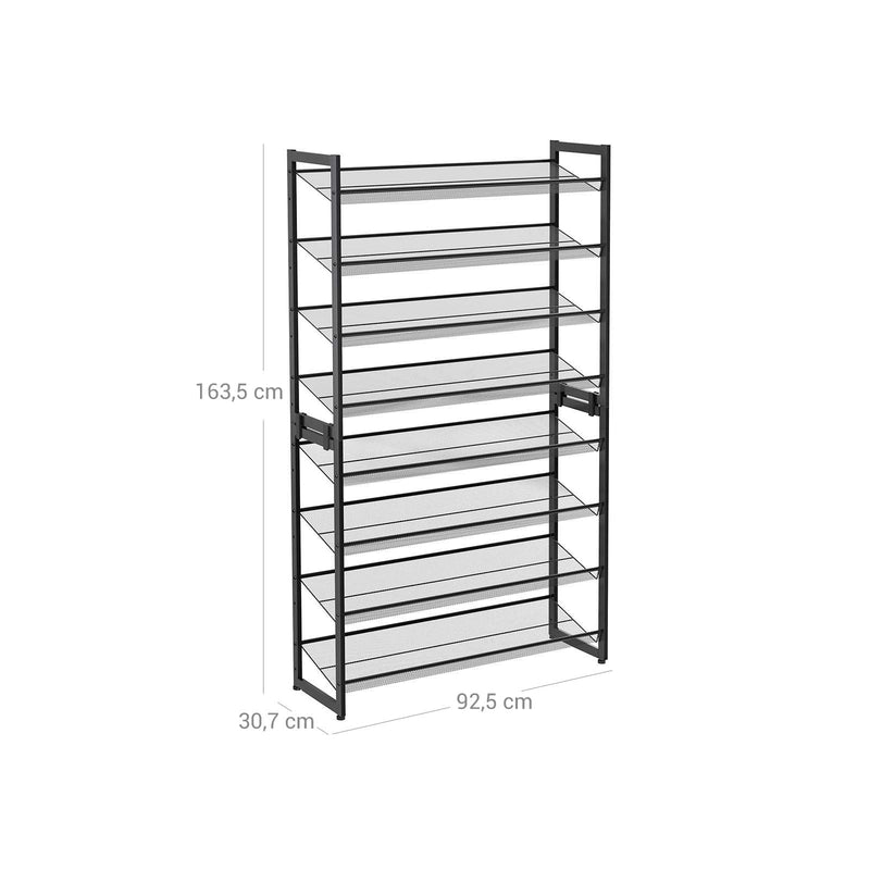 Shoe Rack - med 8 nivåer - Uppsättning av 2 - Stackbar 4 -scen - skoarrangörer - Metal - Svart