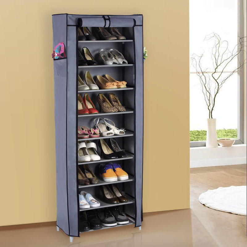 10 couches - Rack à chaussures - armoire à chaussures - pour environ 27 paires de chaussures - armoire à poussière - Gray