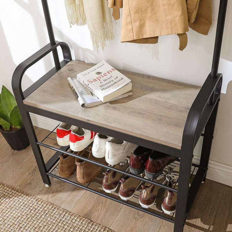 Rack en manteau avec porte-chaussures et banc - Design industriel - Gray