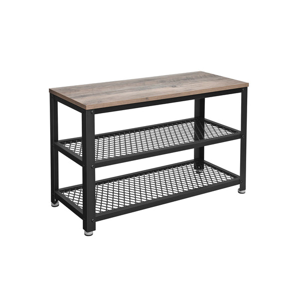 Shoe Bench - Shoe Rack - med 2 hyllor - förvaringsutrymme för skor - 73 x 30 x 45 cm - grå -svart