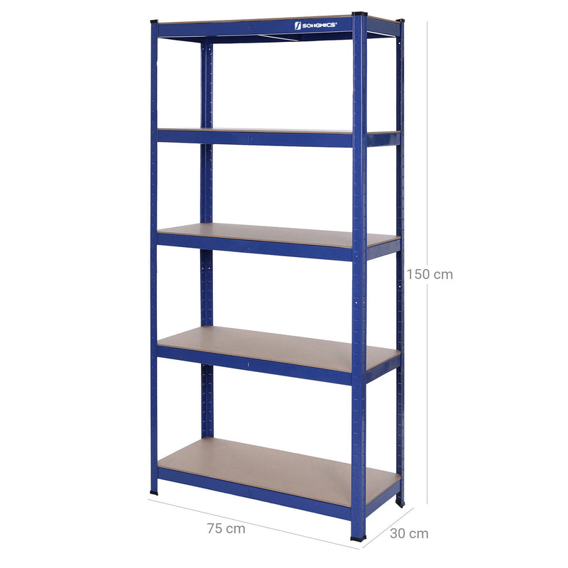 Boîte de rack - Rack d'entrepôt - Rack à 5 plats - 30 x 75 x 150 cm - bleu