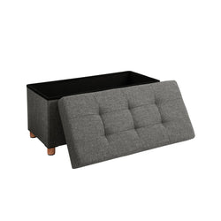 Boîte de siège - Pouf - Point-porte - avec espace de stockage et couvercle - avec des pattes en bois - 76 x 38 x 40 cm - gris foncé