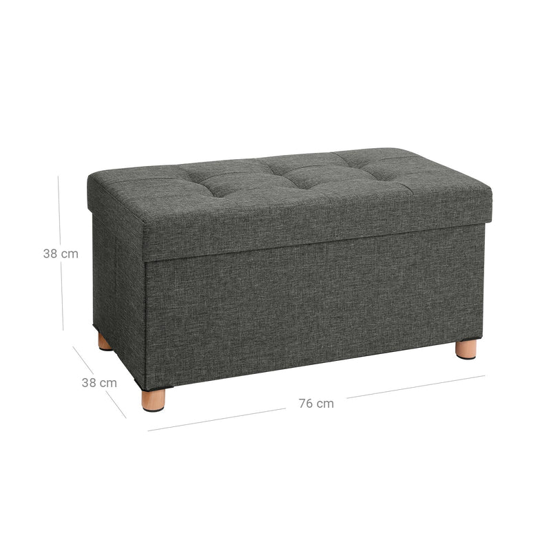 Seat Box - Pouf - Fotstol - med förvaringsutrymme och lock - med trälett - 76 x 38 x 40 cm - mörkgrå