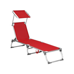 Solrig stol - med tag - Lounger - Garden War Seat - Aluminium - Justerbar ryglæn - Foldning - Rød