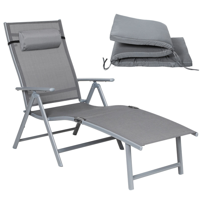 Lounger - Solstola - åsidosatt kudde - fällbar - från rostfritt aluminium - grå