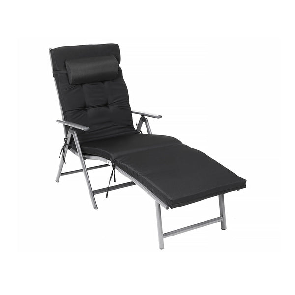 Lounger - sammenfoldelig - Lounge stol - aftagelig pude - fra rustfrit aluminium - sort