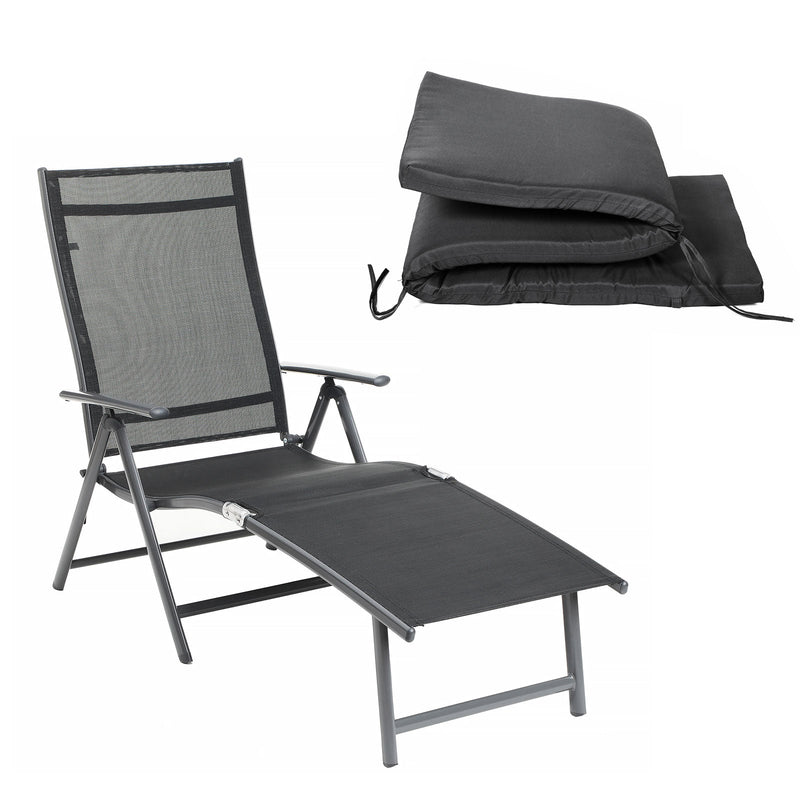 Lounger - pliable - chaise de salon - coussin amovible - de l'aluminium en acier inoxydable - noir