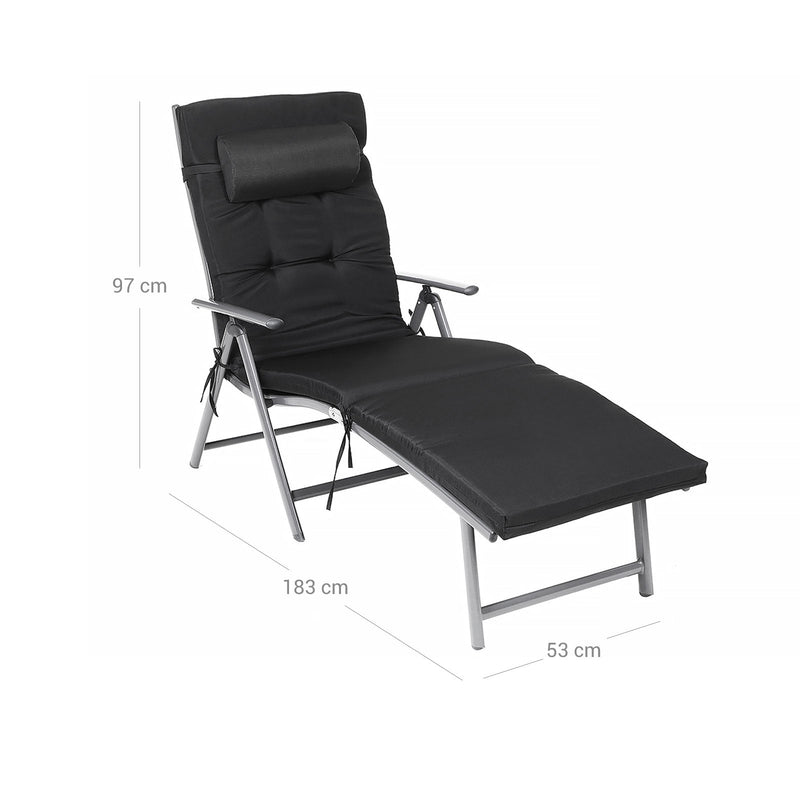 Lounger - Foldble - Lounge -tuoli - Irrotettava tyyny - ruostumattomasta alumiinista - musta