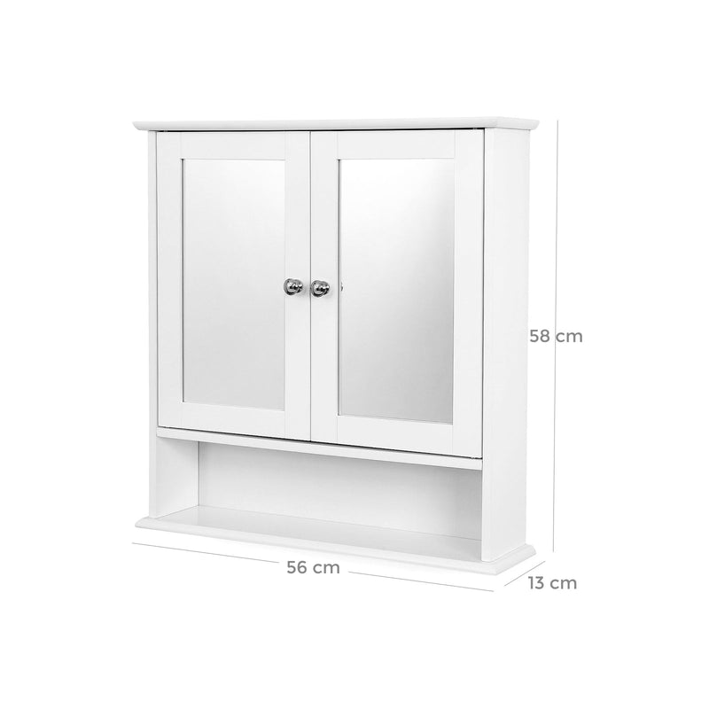 Armoire miroir - miroir d'armoire murale - avec porte double - bois - blanc