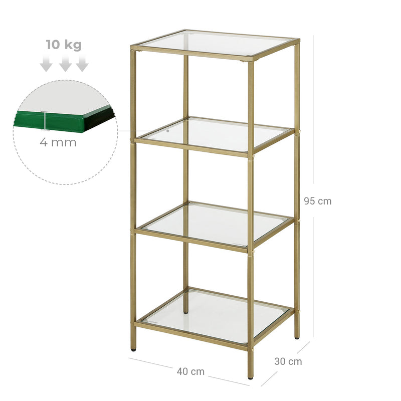 Badkamerkast - Openkast - 4 niveaus - Gemaakt van gehard glas - Stalen Frame - Goud