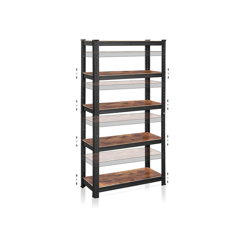 Cabinet - Rack de depozitare - 5 rafturi - 150 x 75 x 30 cm - până la 400 kg Capacitate de încărcare - rafturi reglabile - Stil industrial - Negru