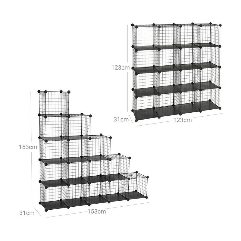 Opbevaringsstativ - Sko rack - Skodabinet - Wire Storage System - Plug In hylde - Mesh skab - Sort