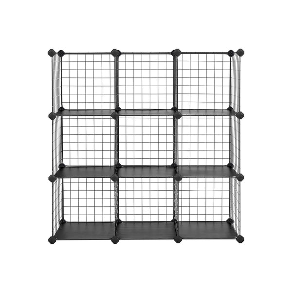 Kubuskast - Planksysteem Insteekrek - Opbergkast  - Van draadgaas - 9 vakken - Zwart