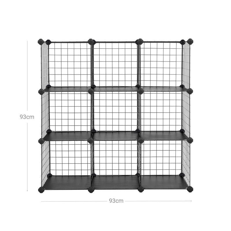 Armoire cube - insert du système de planche - armoire de rangement - de maille métallique - 9 compartiments - noir