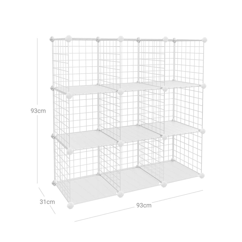 Rack med 9 rum - opbevaringsskab - ledbart plankesystem - 93 x 31 x 93 cm - Hvid