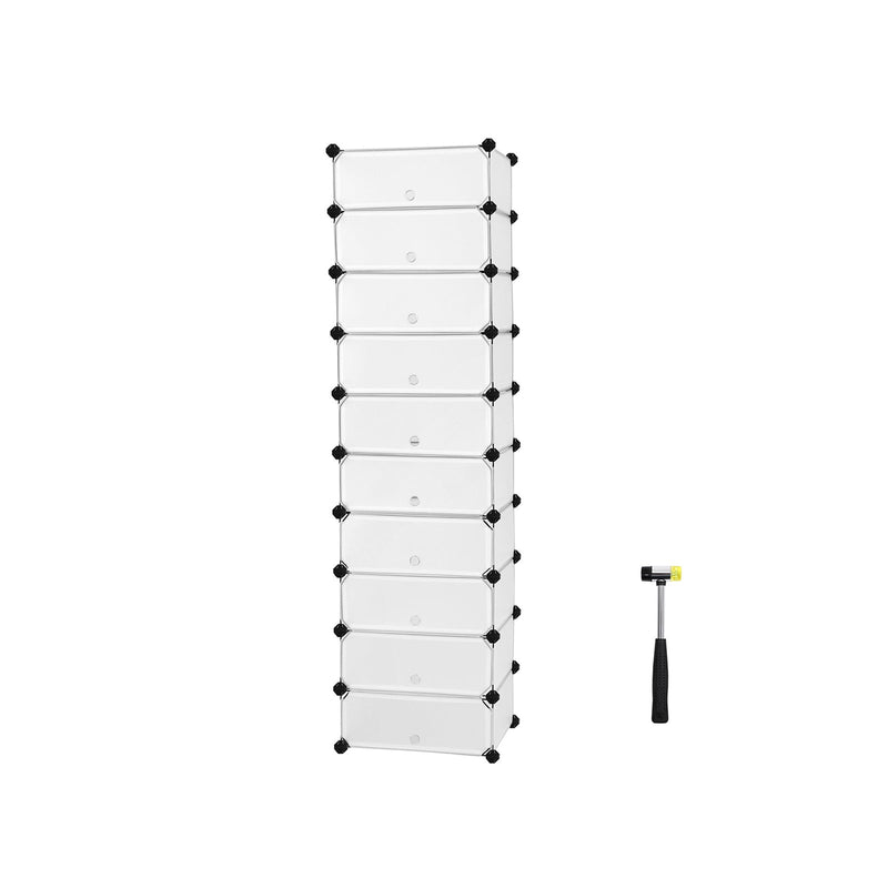 Cupboard de sărituri - Rack pentru pantofi - din plastic - cu uși - 10 compartimente - alb