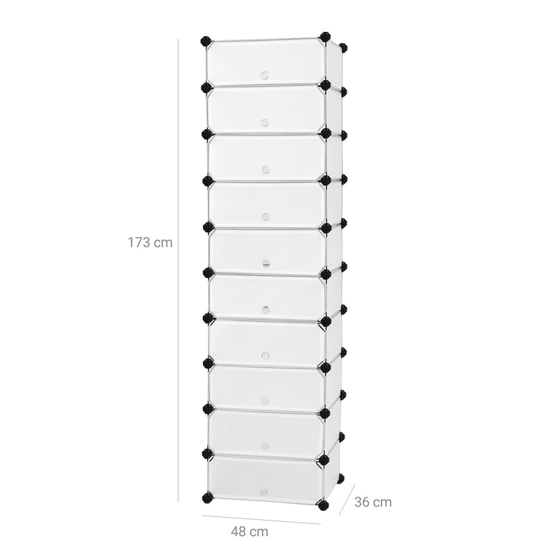 Armoire à sauts - Rack à chaussures - du plastique - avec portes - 10 compartiments - blanc