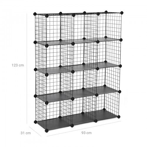 Armoire d'empilement - armoire debout - 12 compartiments - armoire de rangement - à partir de maille métallique - noir