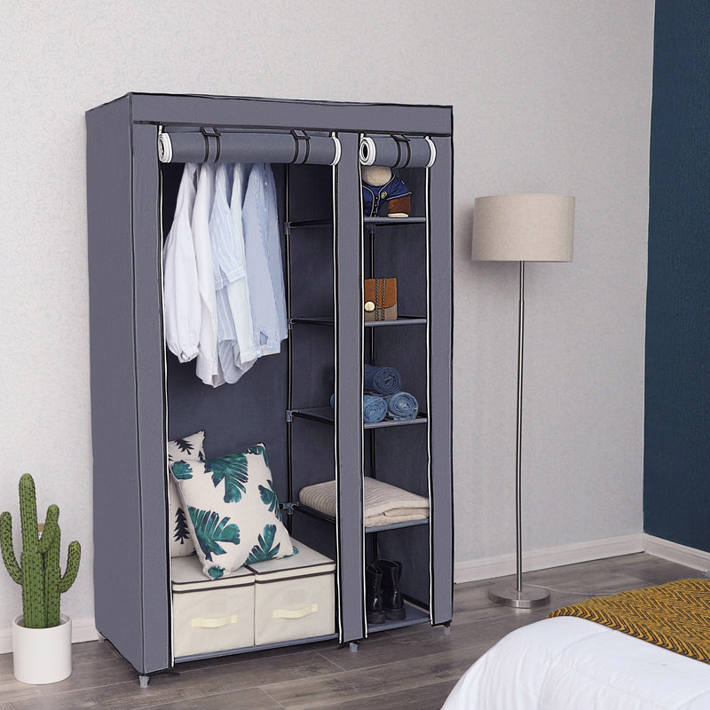 Armoire en tissu Armoire pliable - Armoire à vêtements - avec canne de vêtements - 110 x 175 x 45 cm - Gray