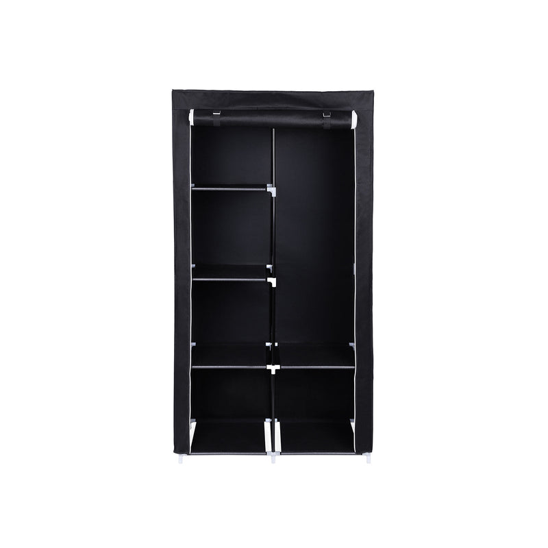 Stoffenkast -  garderobe - kledingrails -  6 legplanken - Kleding rek - Kledingkast - Zwart