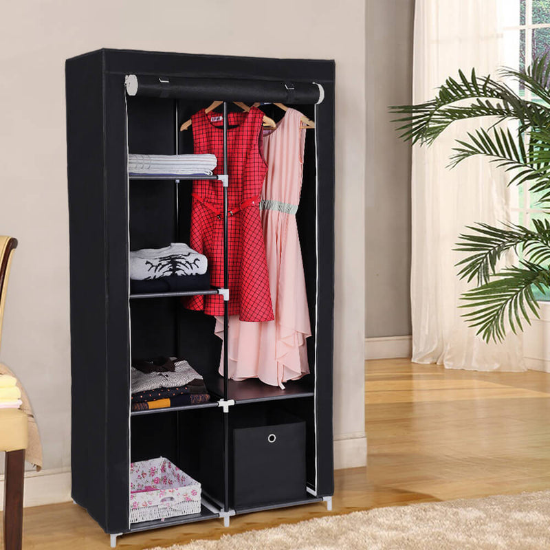 Armoire en tissu - armoire - rails de vêtements - 6 étagères - porte-vêtements - armoire - noir