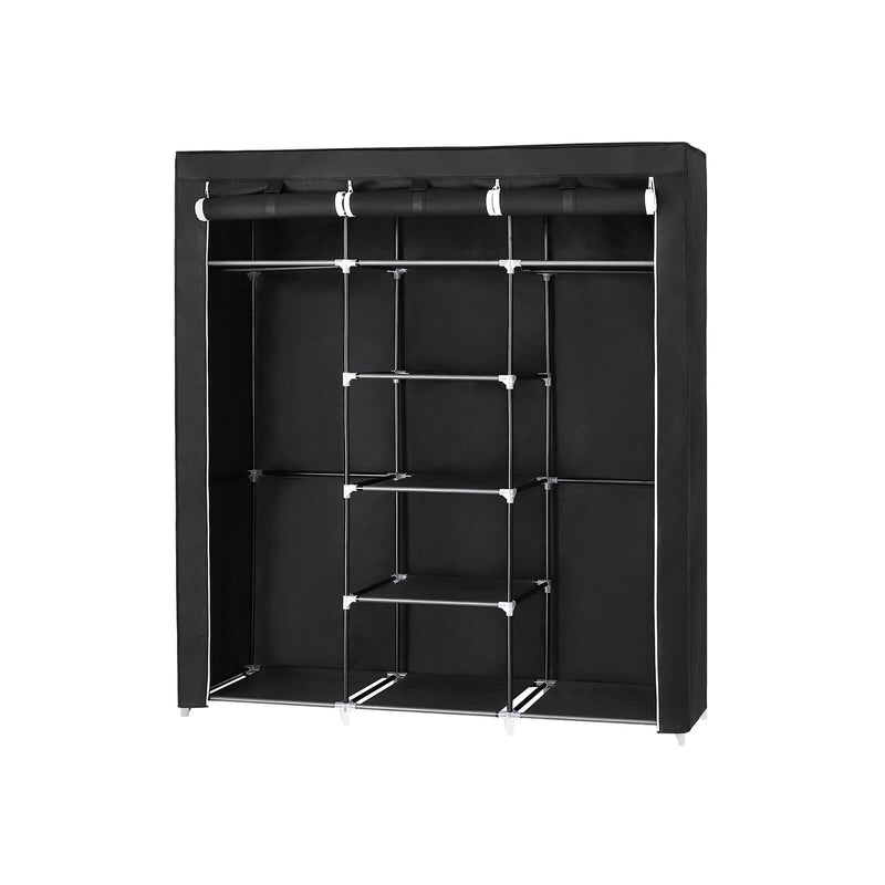 Garderobe - Foldet skab - Stofkasse - sammenfoldelig garderobe - med 2 tøjstænger - 175 x 150 x 45 cm - Sort