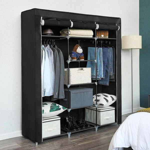 Armoire - armoire pliante - boîtier en tissu - armoire pliable - avec 2 tiges de vêtements - 175 x 150 x 45 cm - noir