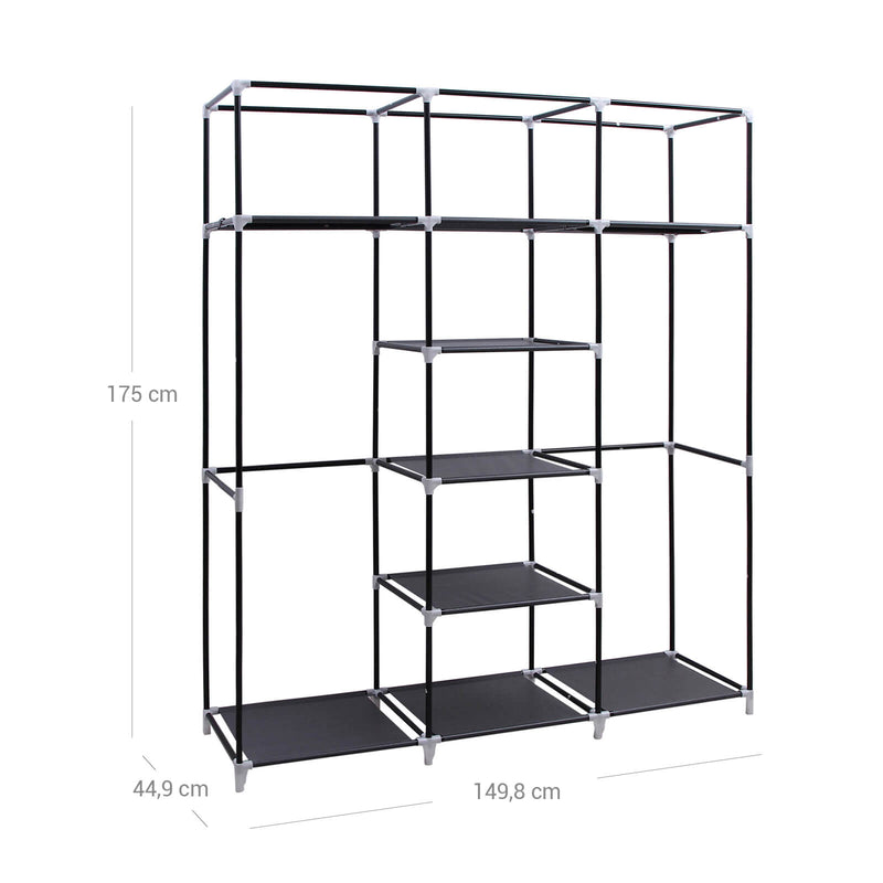 Kledingkast - Vouwkast - Stoffen kast - Opvouwbare kledingkast - Met 2 kledingstangen - 175 x 150 x 45 cm - Zwart