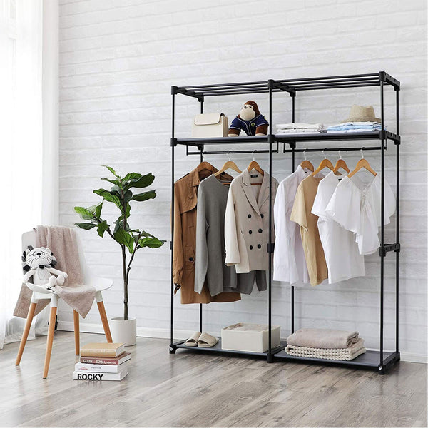 Garderobe - med 2 tøjstænger - Stoffake - 140 x 43 x 174 cm - Sort