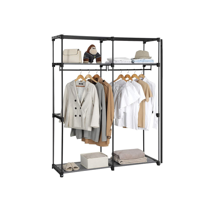 Garderobe - med 2 tøjstænger - Stoffake - 140 x 43 x 174 cm - Sort