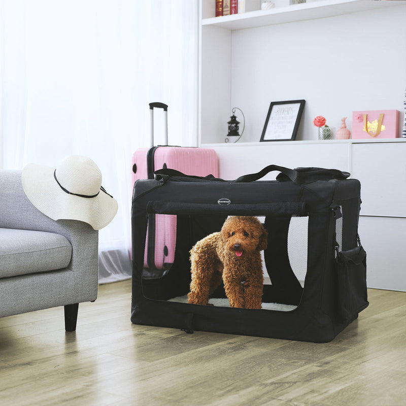 Transportväska - hundtransportbox - för husdjur - 91 x 63 x 63 cm - svart