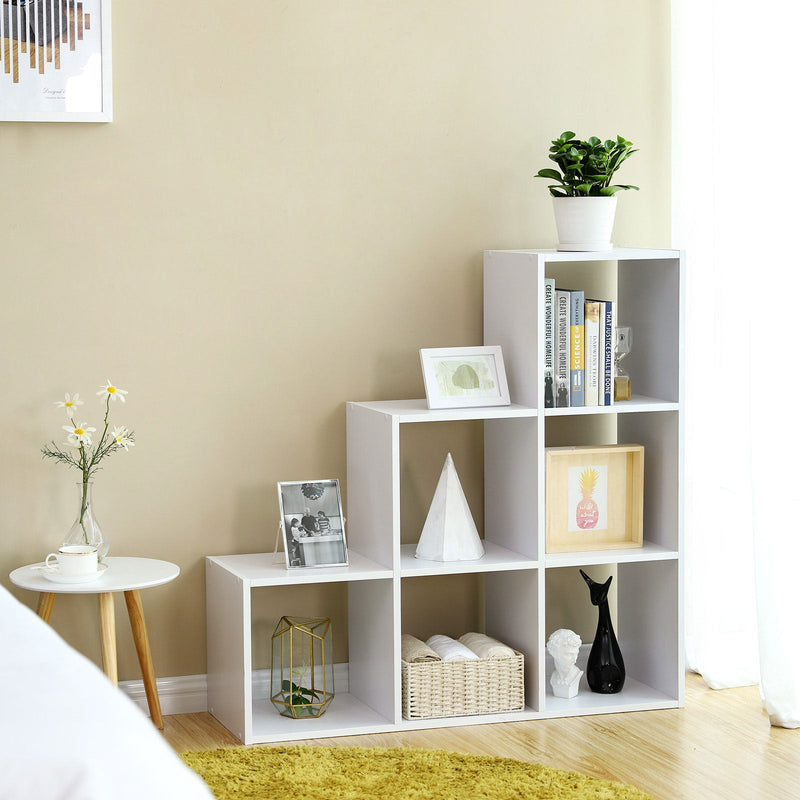 Bibliothèque - Rack d'escalier - armoire - avec 6 compartiments - du bois - Rack détaché - blanc