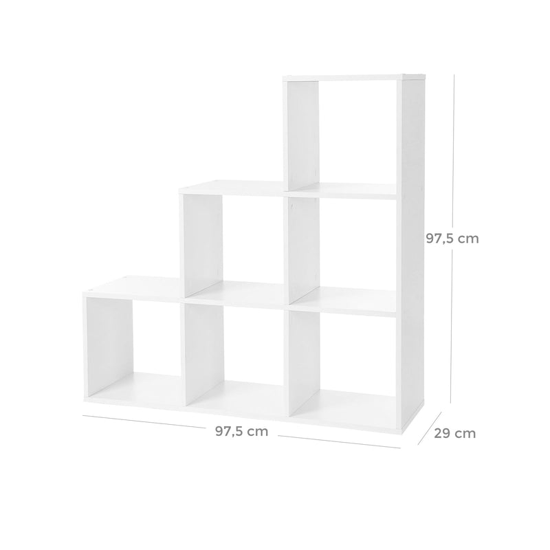 Bogreol - trappestativ - skab - med 6 rum - fra træ - fritliggende rack - hvid