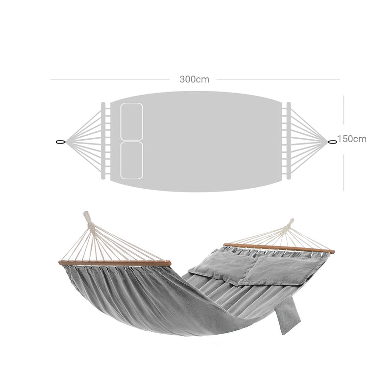 Mat à marteaux - avec 2 coussins - avec 2 poteaux en bois - charge maximale 300 kg - gris