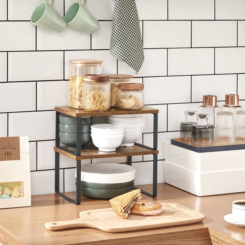 Urte Racks - KitchenPlank - Køkkenarrangør - med metalramme - Sæt med 2 - Mørkebrun