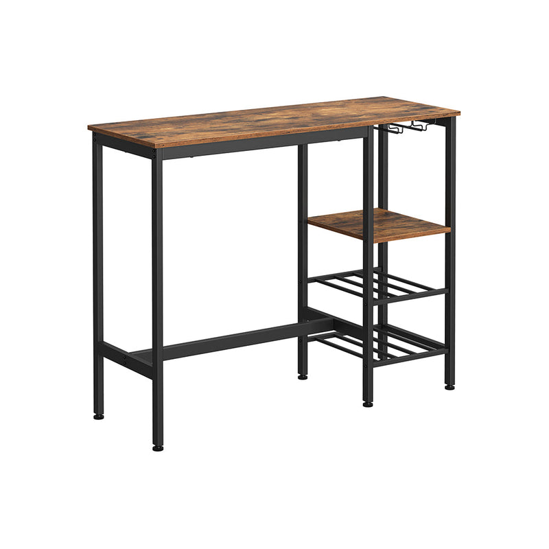 Table de bar avec supports pour verres à vin et bouteilles - table de cuisine - marron / noir