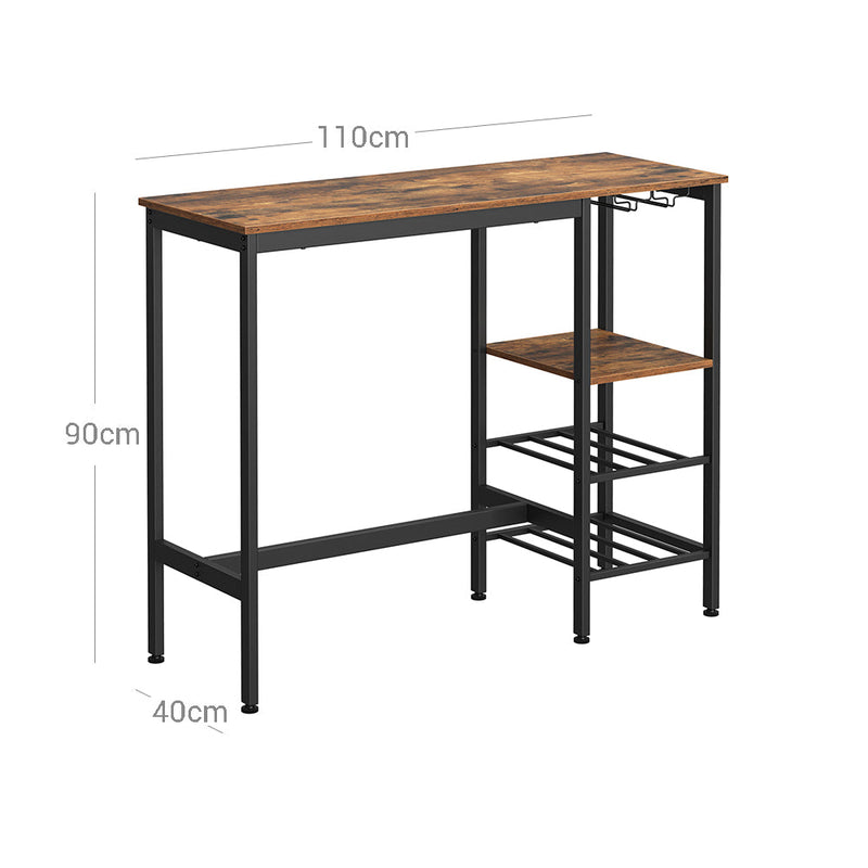 Bartafel met Houders voor Wijnglazen en Flessen - Keukentafel - Bruin / Zwart