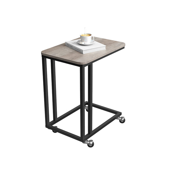 Salontafel - Bijzettafel - C-vorm - Met wielen - Metalen frame - 50 x 35 x 60 cm